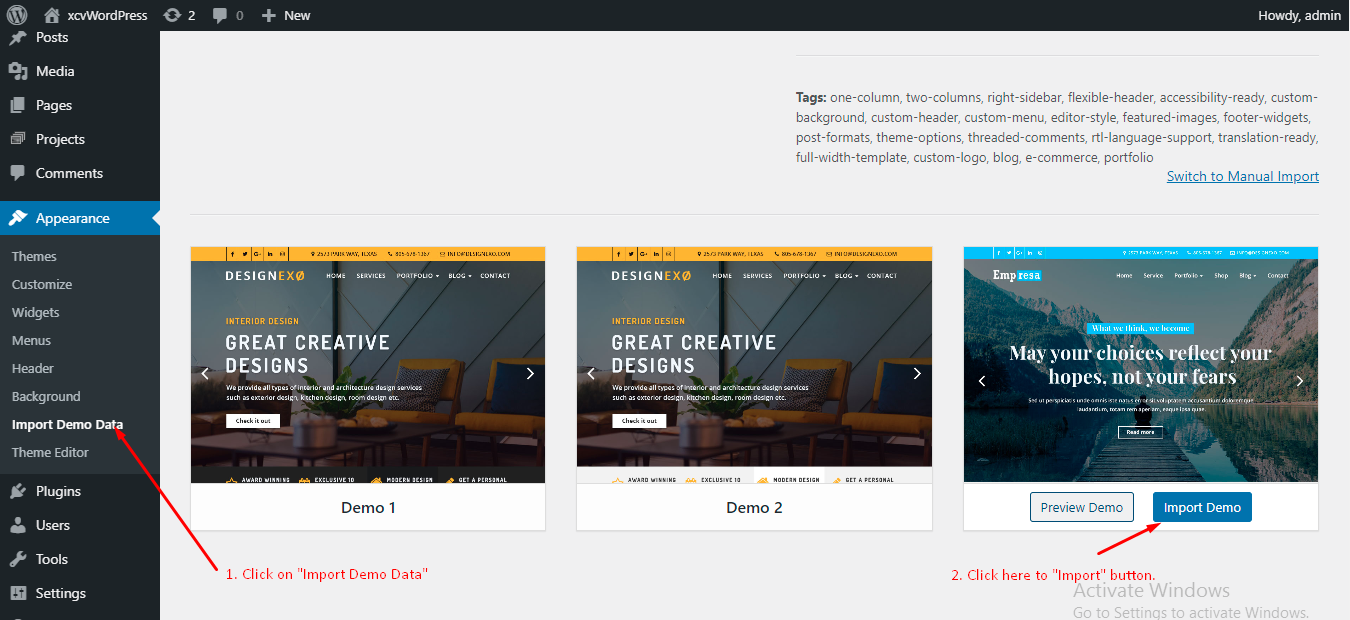 One Click Demo Import Themearile