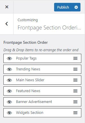 newsexo frontpage section ordering

